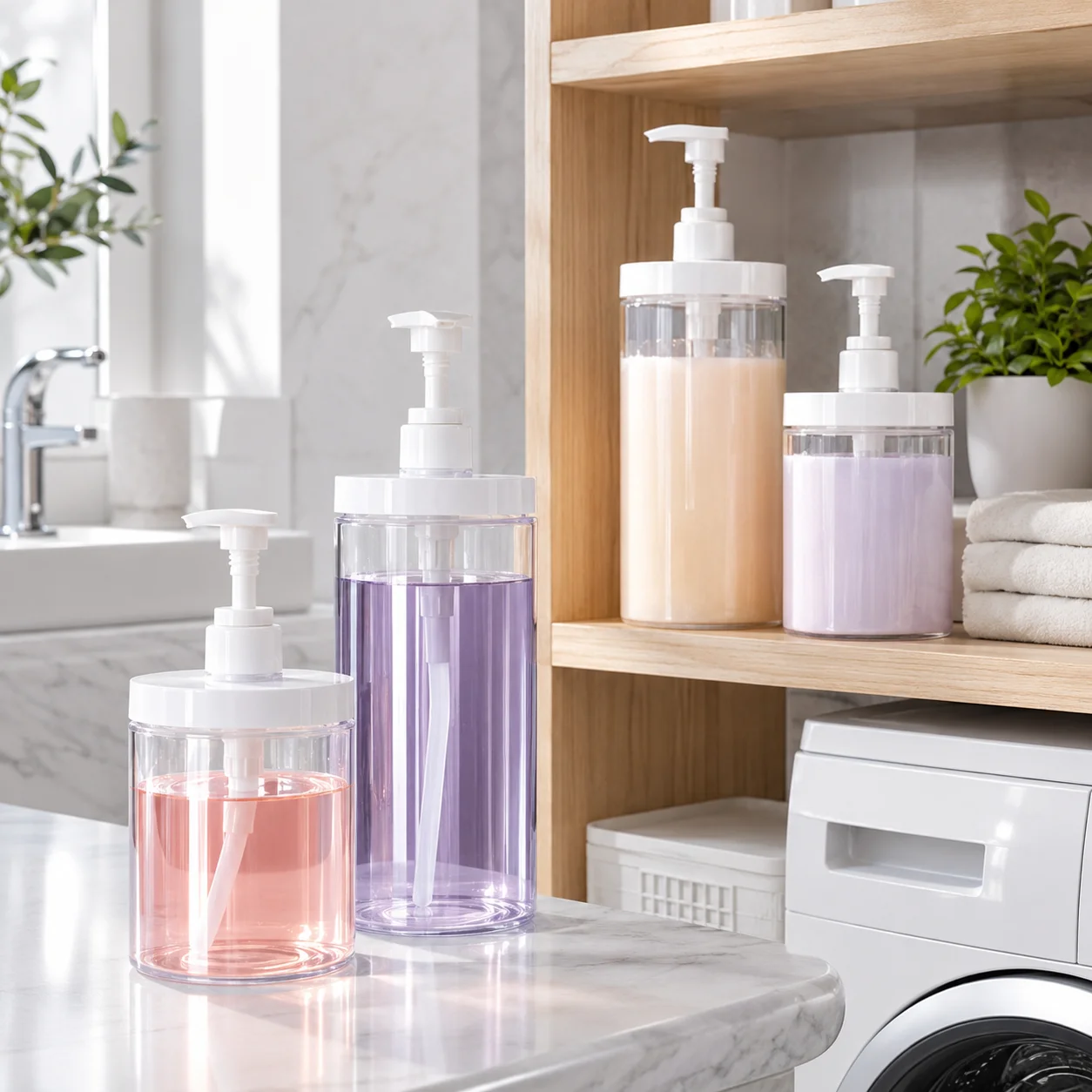 Wide Large Mouth Press Refill Clear Bottle Multi-use Liquid Dispenser For Bathroom Hand Soap Shampoo Supplies