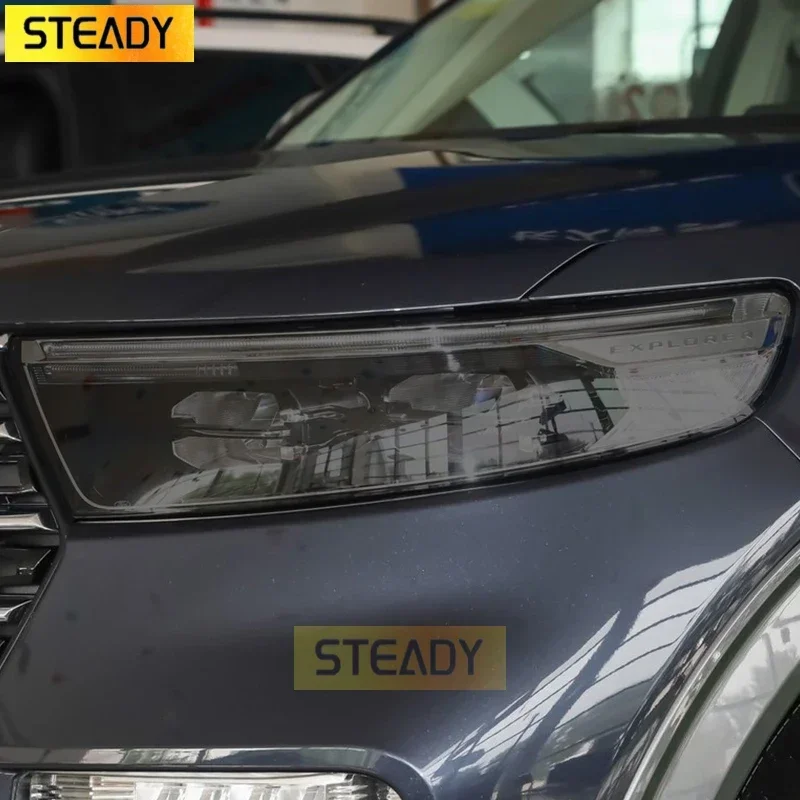 

2 Pcs Car Headlight Protective Film Front Light Transparent Smoked Black TPU Sticker For Ford Explorer 2020-On U625 Accessories