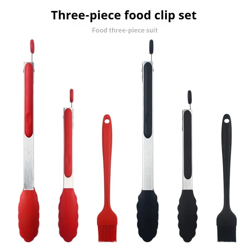 ‌3-Pc Silicone BBQ Food Tongs Set – Grill, Bake, Fry, Flip & Serve, 9