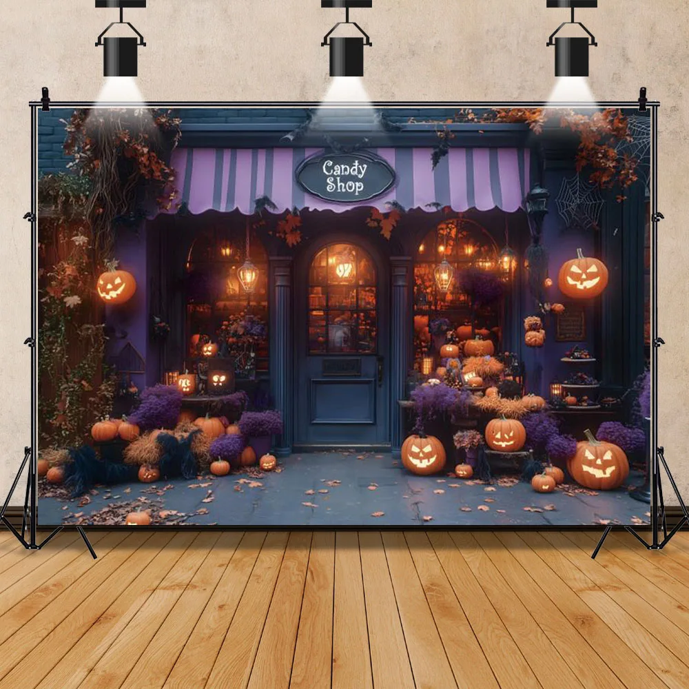خلفيات الهالوين للتصوير الفوتوغرافي على شكل يقطين وفانوس الخفافيش ومتجر حلوى الهالوين وخلفيات تزيين حفلات الهالوين دعائم استوديو الصور