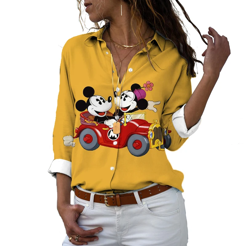 Donald Duck Mickey Minnie Animation 2024 Spring New Harajuku Fashion Lapel Long Sleeve Single Breasted Casual Shirt Y2K