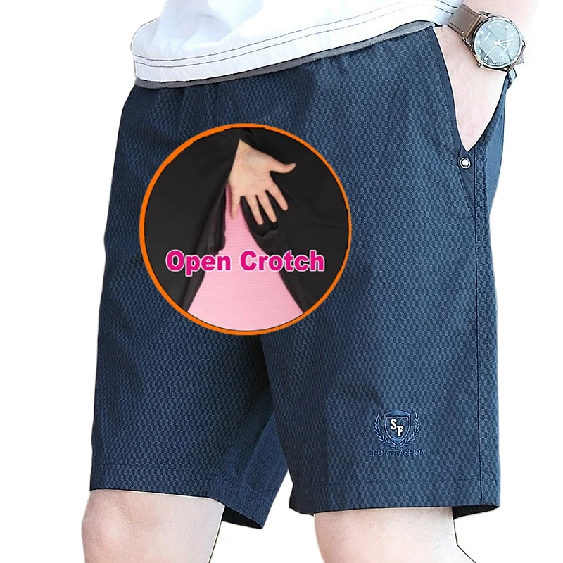 Men's Beach Pants Open Pants Five-point Casual Shorts Mesh Effect Cotton Casual Shorts Men's Loose Large  Five-point