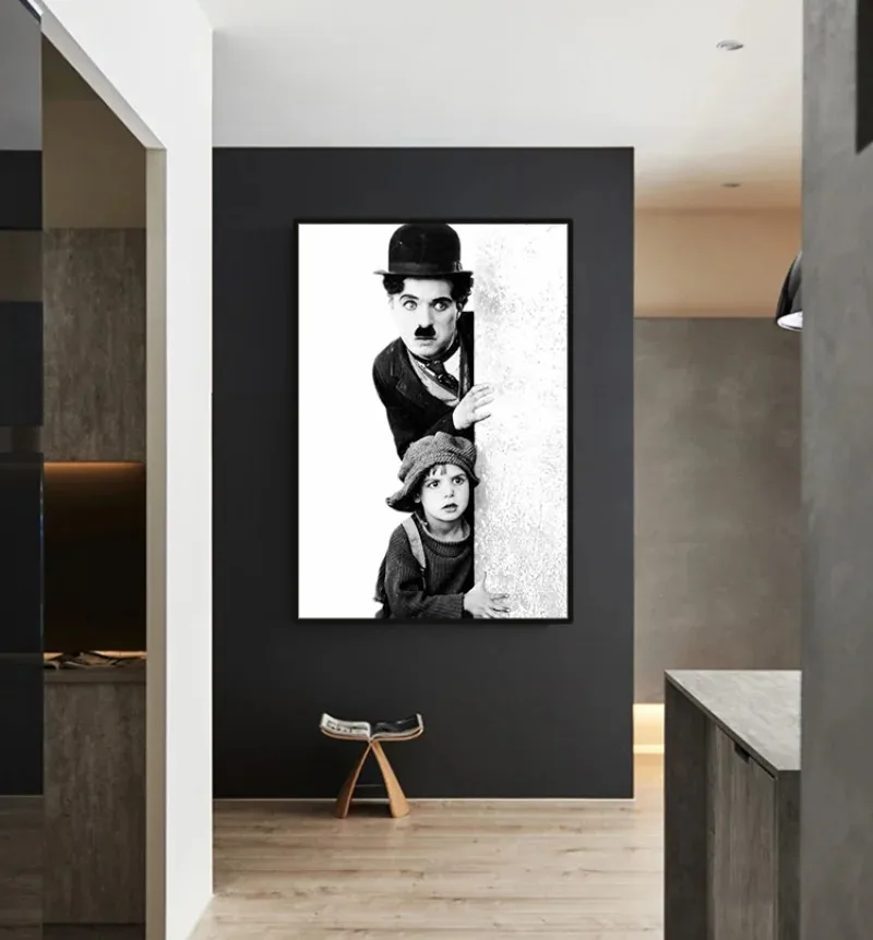 ملصق أبيض وأسود عتيق ، شارلي روبلين ، مشهور ، كوميديا ، ممثل ، لوحة قماشية ، صور فنية جدارية ، غرفة معيشة ، ديكور منزلي