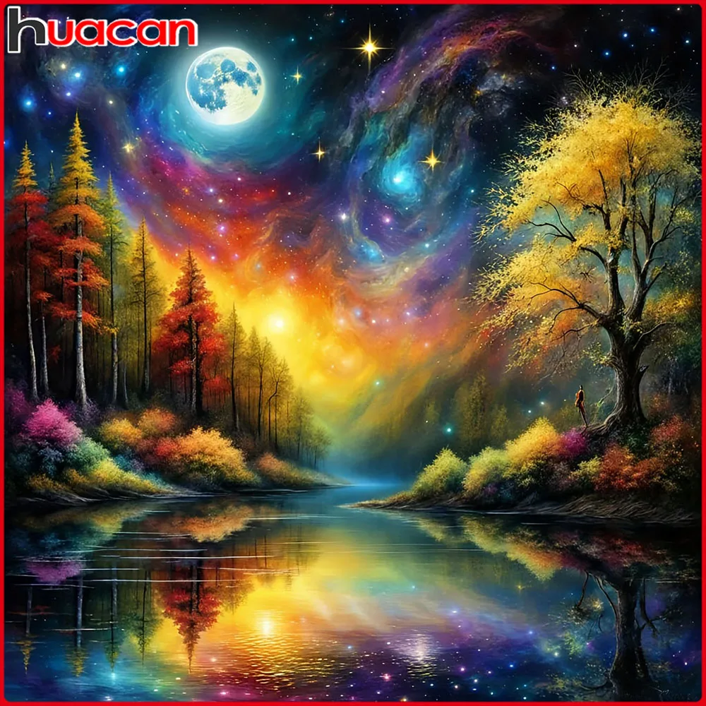 

Huacan New Arrivals 2025 Diamond Painting Starry Sky River Diamond Mosaic Landscape Complete Kit Craft kit