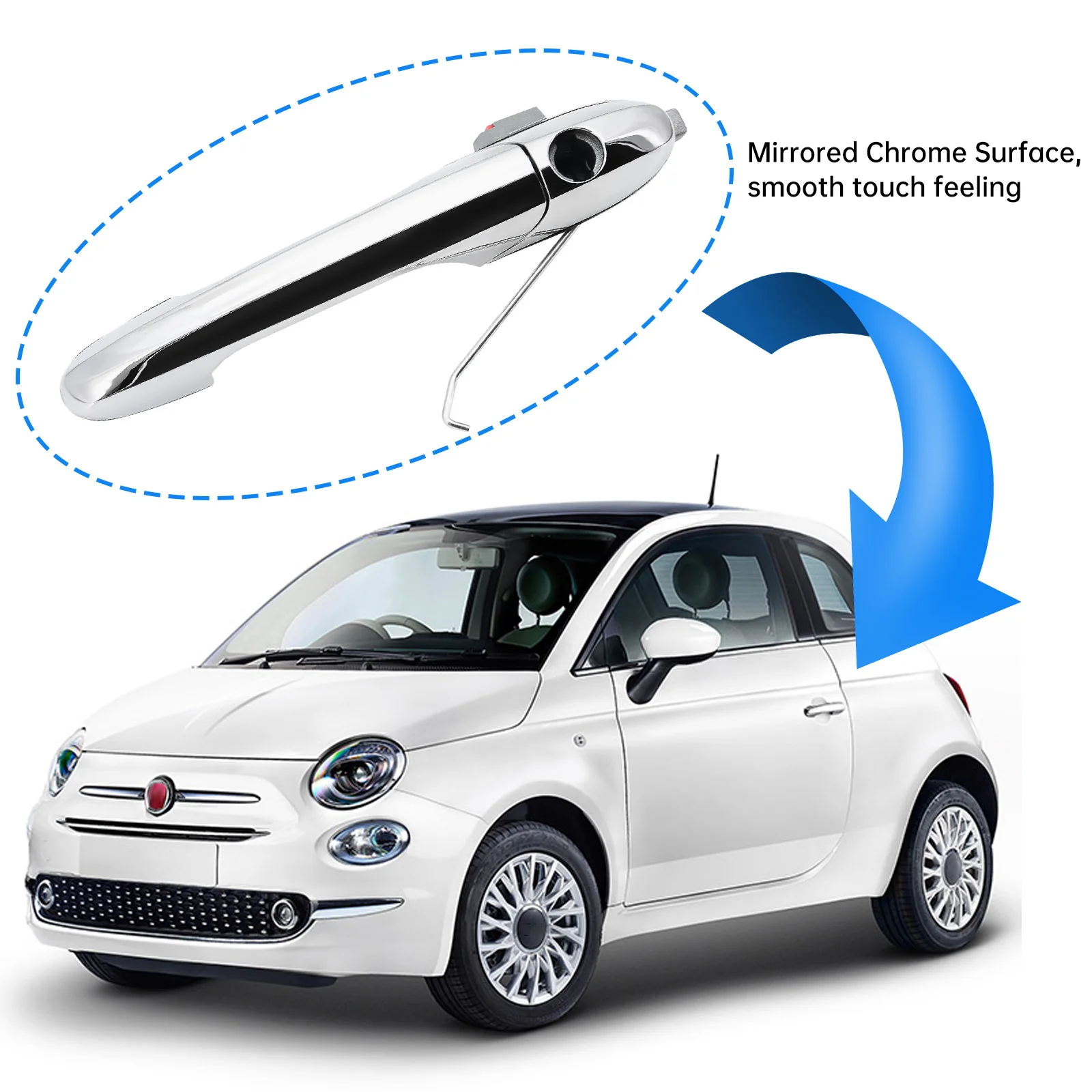 Car Door Handle Front Right Door Handle For Fiat 500 2007-2020 Chrome Drivers side Door Handle 735485875 7735451697