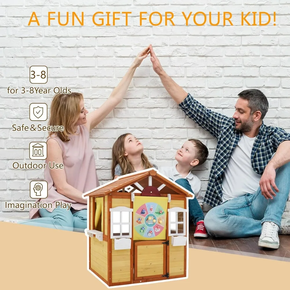 Playhouse for Kids Outdoor Play House, with Working Door, Windows, Flowers Pot Holder, Playhouses for Pretend Play House