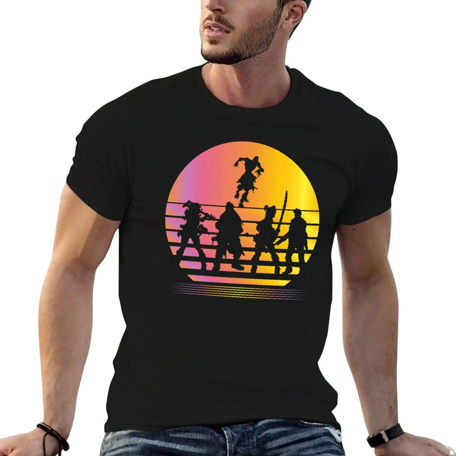 Zombicide Synthwave - Gráfico inspirado em jogos de tabuleiro - Jogos de mesa - Camiseta BGG, camisetas engraçadas, camiseta de humor negro