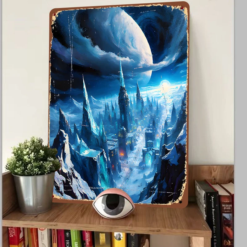 Interstellar Ice City Fantasy Metal Iron Painting Future Tech Snow Castle Home Decor Wall Art