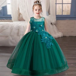 New mesh flower girl bubble sleeve wedding banquet girl formal evening dress Christmas birthday party girl princess dress