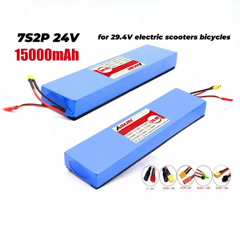 7S2P High-Capacity 24V/29.4V 15Ah 18650 Lithium Battery for  Bicycle Scooter, with BMS & Shockproof Cotton,  29.4V Battery Pack