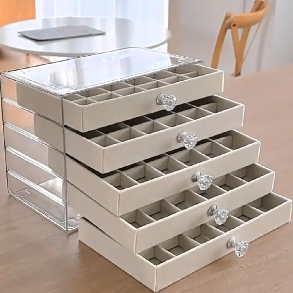 

Acrylic Velvet Jewelry Organizer with 3 Drawers Stackable Display Storage Earrings Necklace Bracelets Box Holder Case for Women
