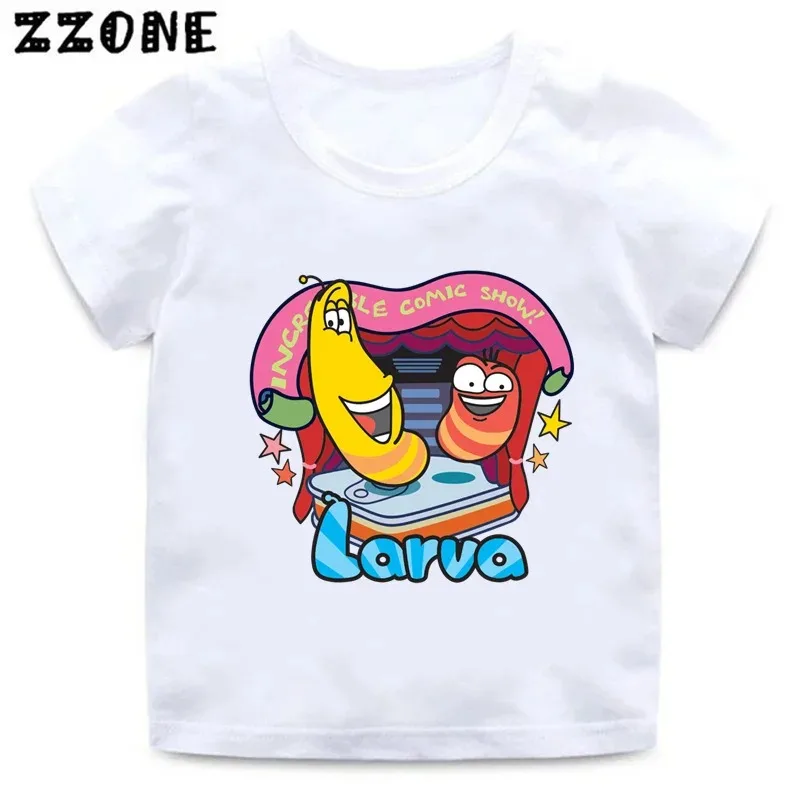 Cartoon Larva Print Kids Funny T Shirt Korea Hilarious Insect Larva Baby T-shirt Boys and Girls Summer White Clothes