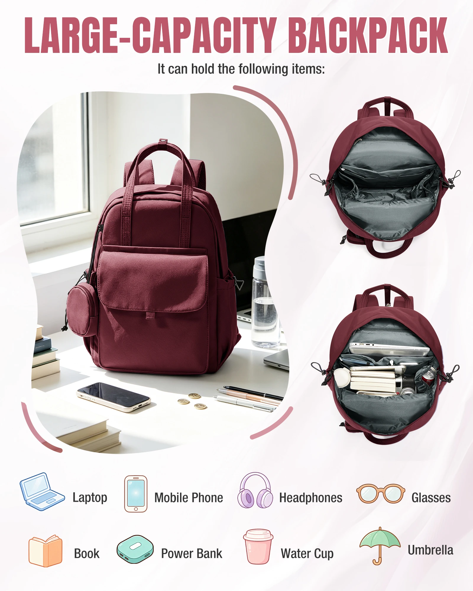 Casual Backpack, Back-To-School Essential School Backpack for Teens, Large Capacity Anti-Theft Daypack School Bag with Card Bag