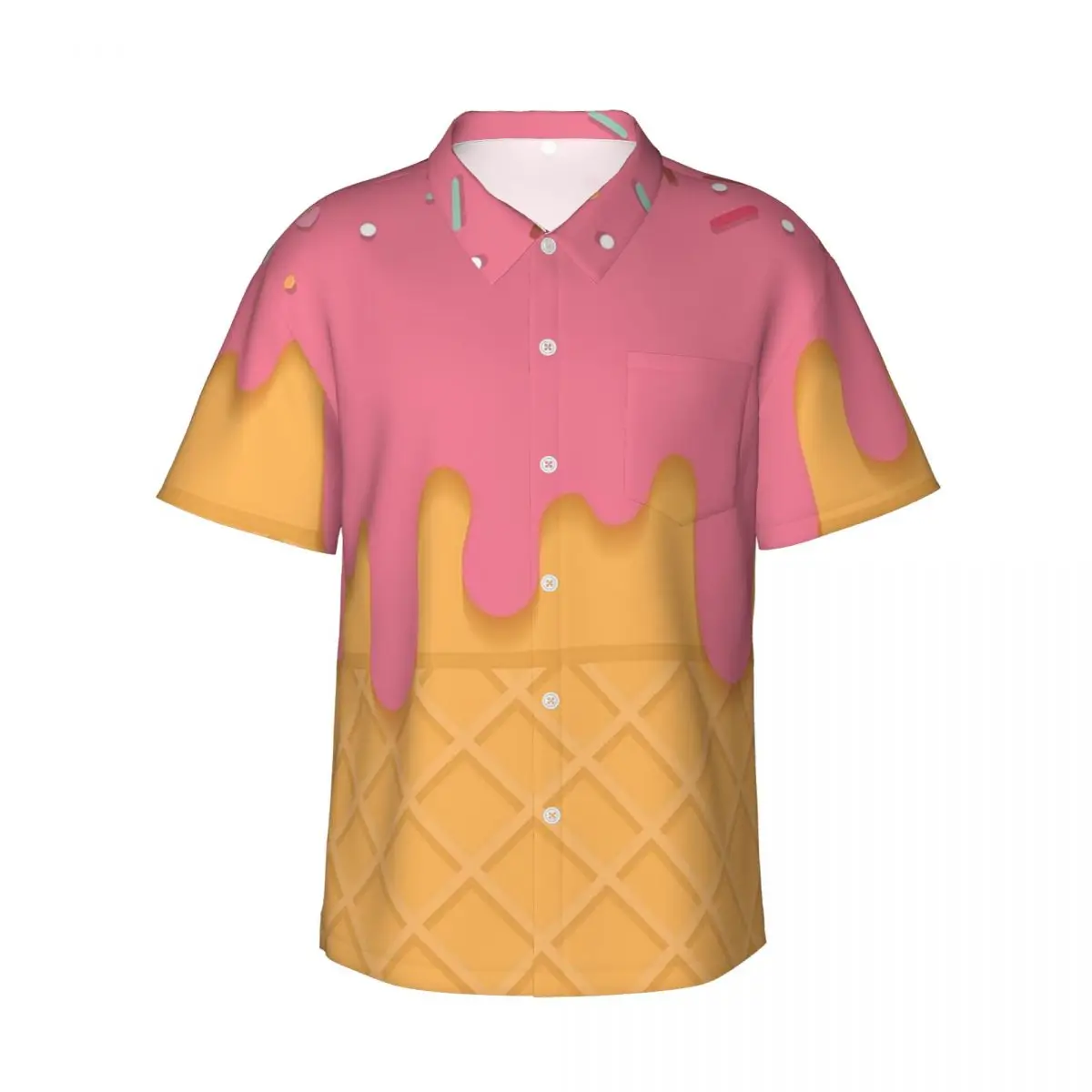 Pink Ice Cream Men's Shirts Hawaiian Short Sleeve Shirt Fashion Lapel Tops for Summer Beach