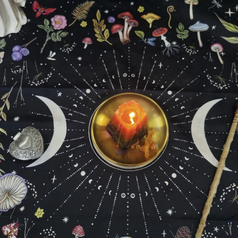 Moonphase Tarots Tablecloth Divinations Cards Table Cloth Tapestry Astrologys Witchcrafts Deck Cloth with Drawstring Bag R66E