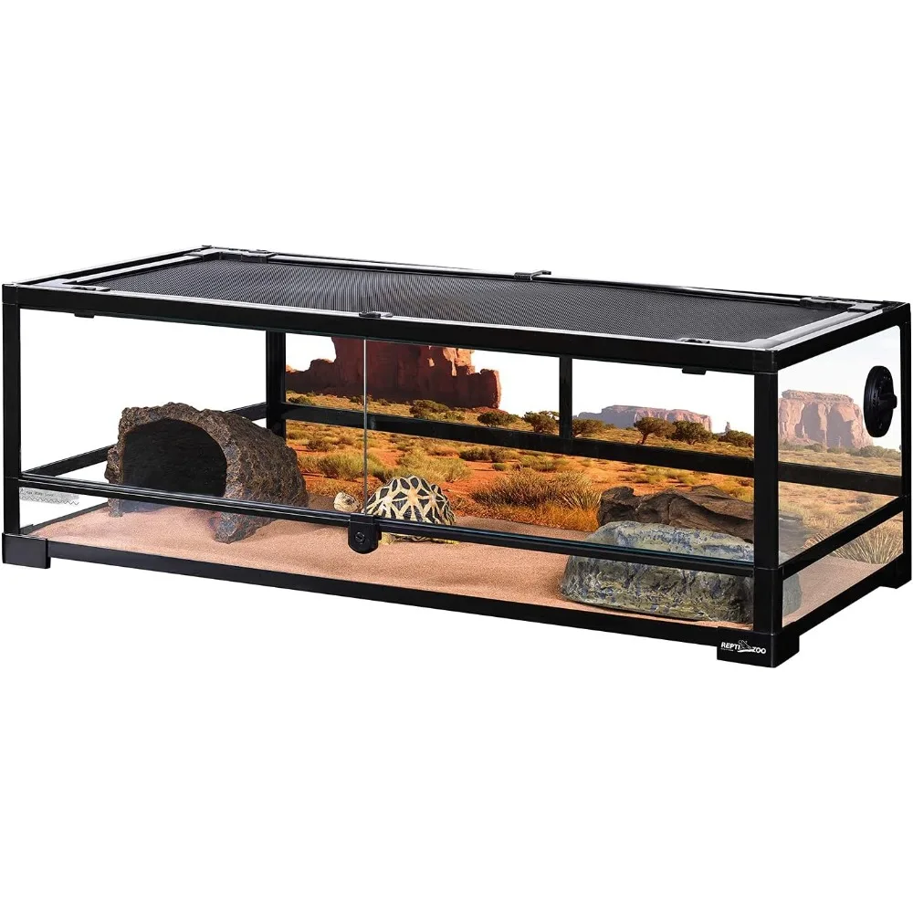 Full Glass 35 Gal Reptile Tank, Front Opening Wide & Low Reptile Terrarium for Lizard Gecko Tortoise Snake