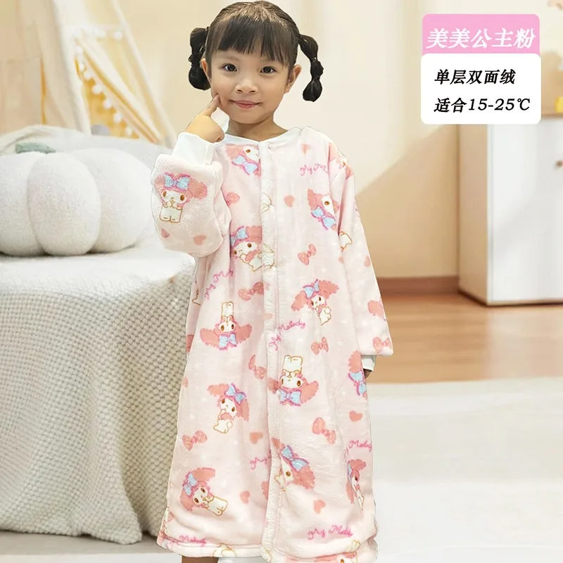 ชุดนอนซานริโอ้ คุโรมิ มายเมโลดี้ ลายการ์ตูนอนิเมะน่ารัก ผ้าฟลีซอุ่นสบาย แบบชุดเดียว สำหรับเด็กผู้หญิง ใส่ได้ทั้งฤดูใบไม้ร่วงและฤดูหนาว