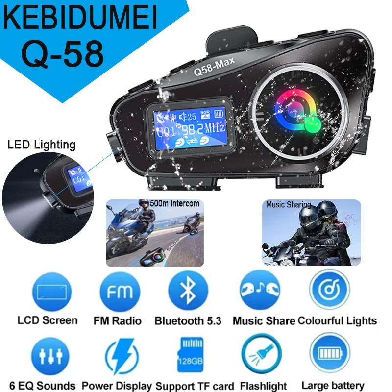 Kebidumei Q58 Max Motorcycle Helmet Bluetooth Intercom Support Music Sharing Intercom Distance 500 Meters with LED Lighting