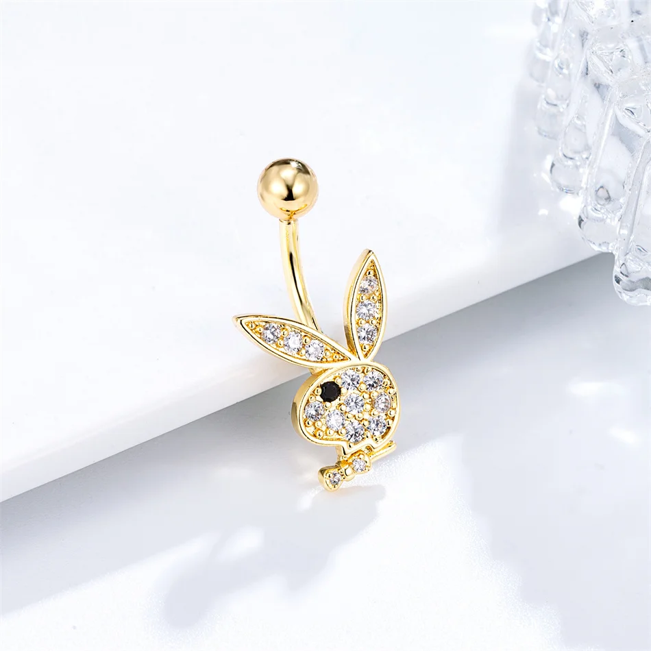 Animal Rabbit Belly Button Ring 14G Piercing Women Jewelry 8mm 10mm 12mm Titanium Curved Barbell Sexy Summer Navel Accessoreis