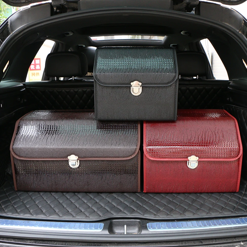 

Trunk Storage Box For Car Luxury Crocodile Pattern Vehicle Organizer Box Folding PU Leather Stowing Tidying Bag Auto Accessories