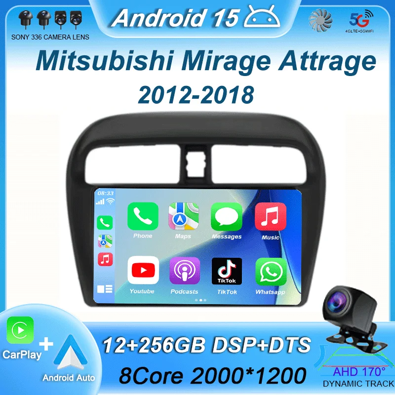 

Автомобильное радио Android 15, для Mitsubishi Mirage Attrage 2012-2018, система Multimidia, видеоплеер, навигация, DSP QLED, стерео Carplay