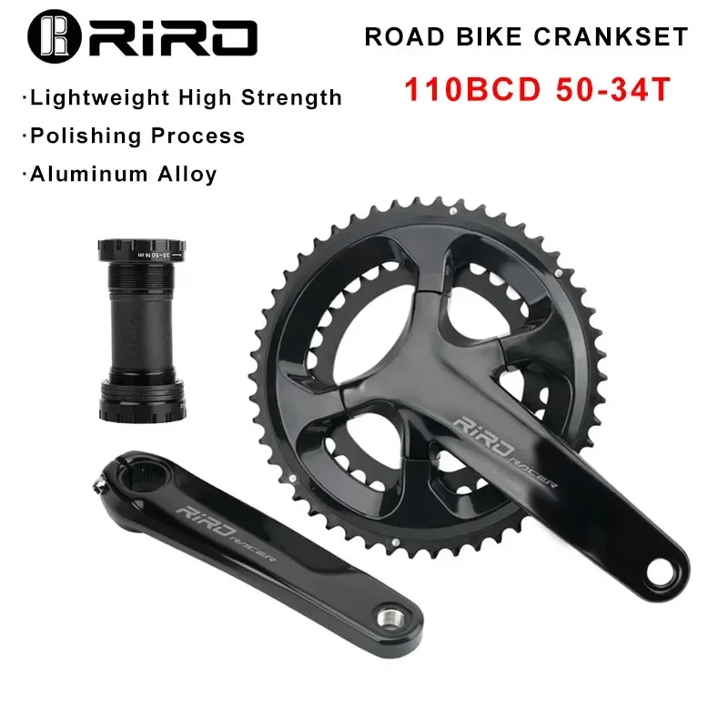 RIRO RACER R9 Road Bike Intergrated Crankset 170mm 110BCD 50-34T Double Chainrings Sprockets Hollow Folding Bicycle Chainwheel