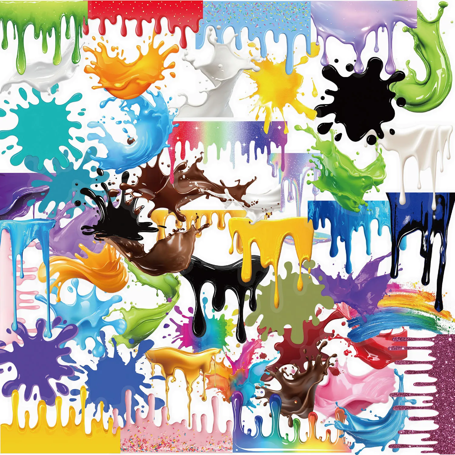 

50PCS Colorful Paint Splash Drip Stickers PET Decorative DIY Phone Case Handbook Laptop Waterproof Stickers Kids Toy