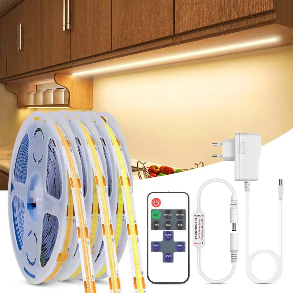 

High Brightness COB LED Strip Light Dimmable RF Rmote Control RA90 Backlight Lamp Tape For Kitchen Cabinet Living Room Decor