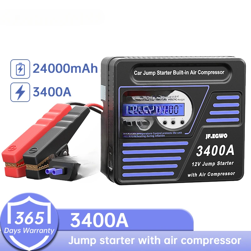 Portable 6 in 1 car battery pack booster charger power bank built  air compressor output  jump starter