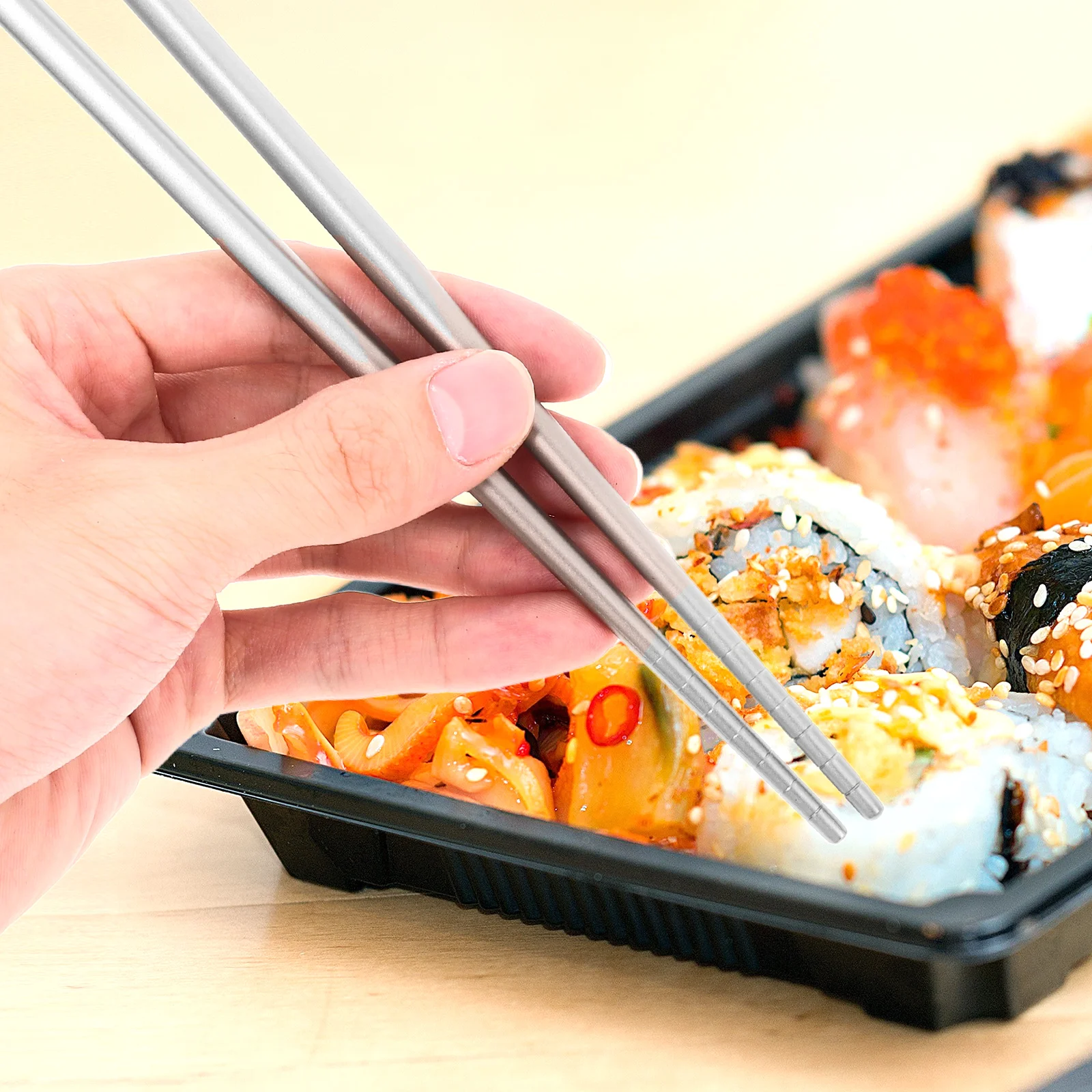 

1 Pair Metal Chopsticks Titanium Nonskid Reusable Lightweight Long Kitchen Cooking Camp Travel Household Tableware For