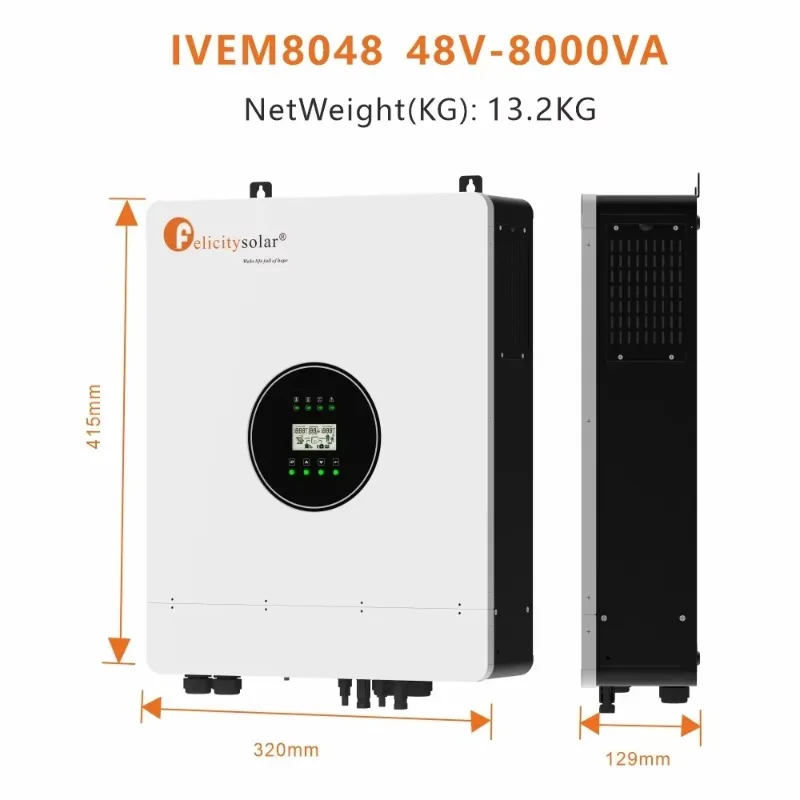 Felicity Solar Najlepiej sprzedający się falownik solarny o mocy 8 kva z czystą falą sinusoidalną 8000 W Hybrydowy falownik z ładowaniem baterii