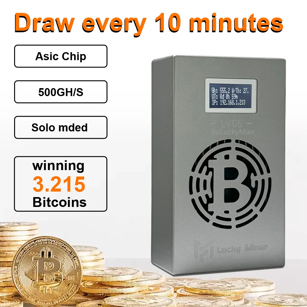 Bitcoin Miner Lucky Miner LV06 500GH/S BM1366 13W BTC BCH BSV DGB SHA256 Solo ASIC Mining Silent Miner Machine Lottery Miner