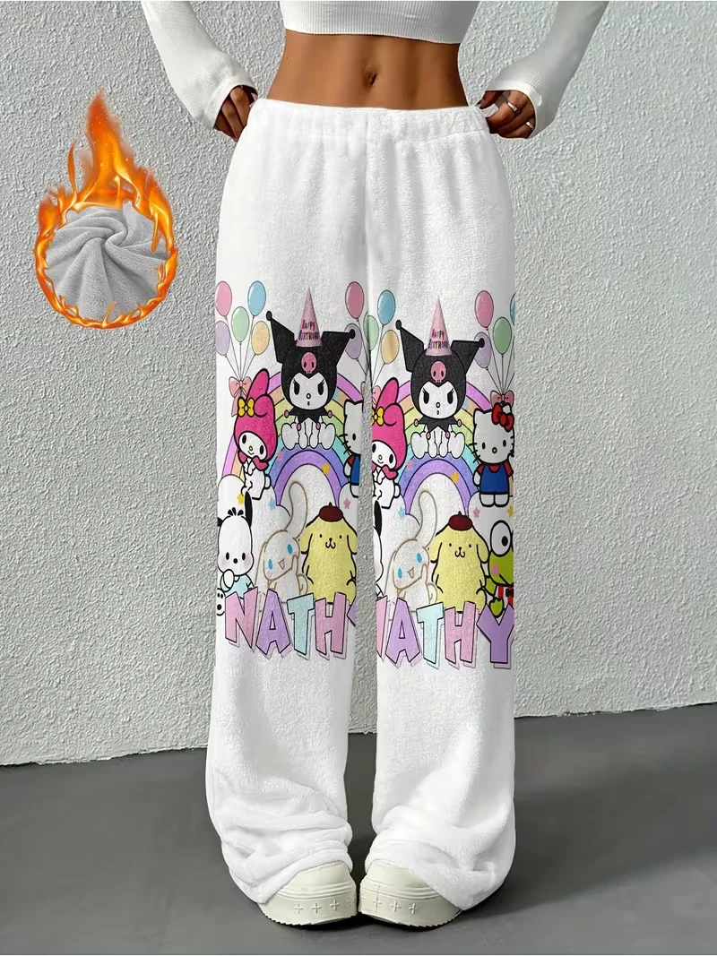 

Sanrio семейные штаны с большими ушами собаками «Hello Kitty», рождественские штаны для сна, осень/зима, плюшевые штаны с героями мультфильмов для взрослых и детей, теплые для отдыха