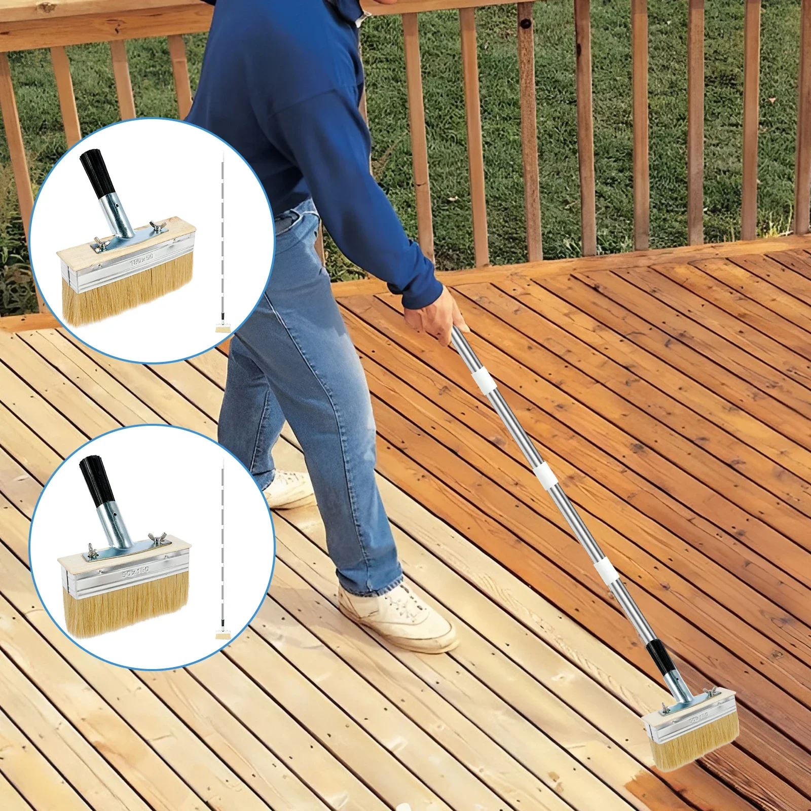

Deck Stain Brush 67inch Stainless Steel Extension Pole Deck Stain Applicator Deck Paint Brush for Painting Wood Deck Fence Door