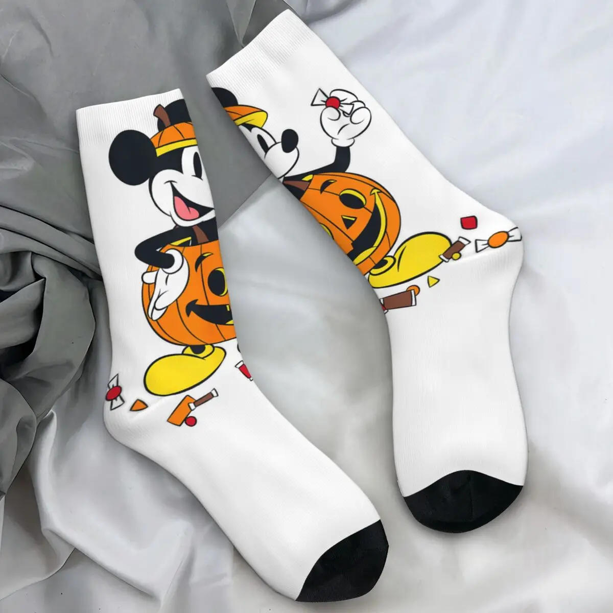 

Микки и друзья, носки с тыквой и Микки на Хэллоуин, осенние чулки, готические мужские удобные носки унисекс, противоскользящие носки для бега