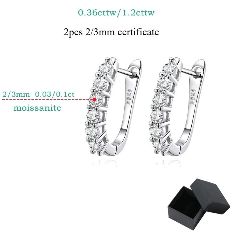 Smyoue 1.2ct Halo Moissanite Hoop Earrings for Women 925 Sterling Silver Straight Row Ear Buckles Wedding Small Ear Studs Gift