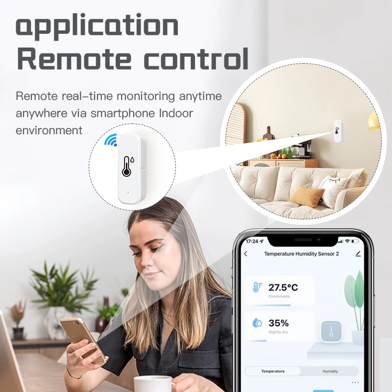 Tuya Zigbee Temperature and Humidity Sensor Indoor Humidity Sensor Battery Powered APP Monitoring For Alexa Google Home Voice