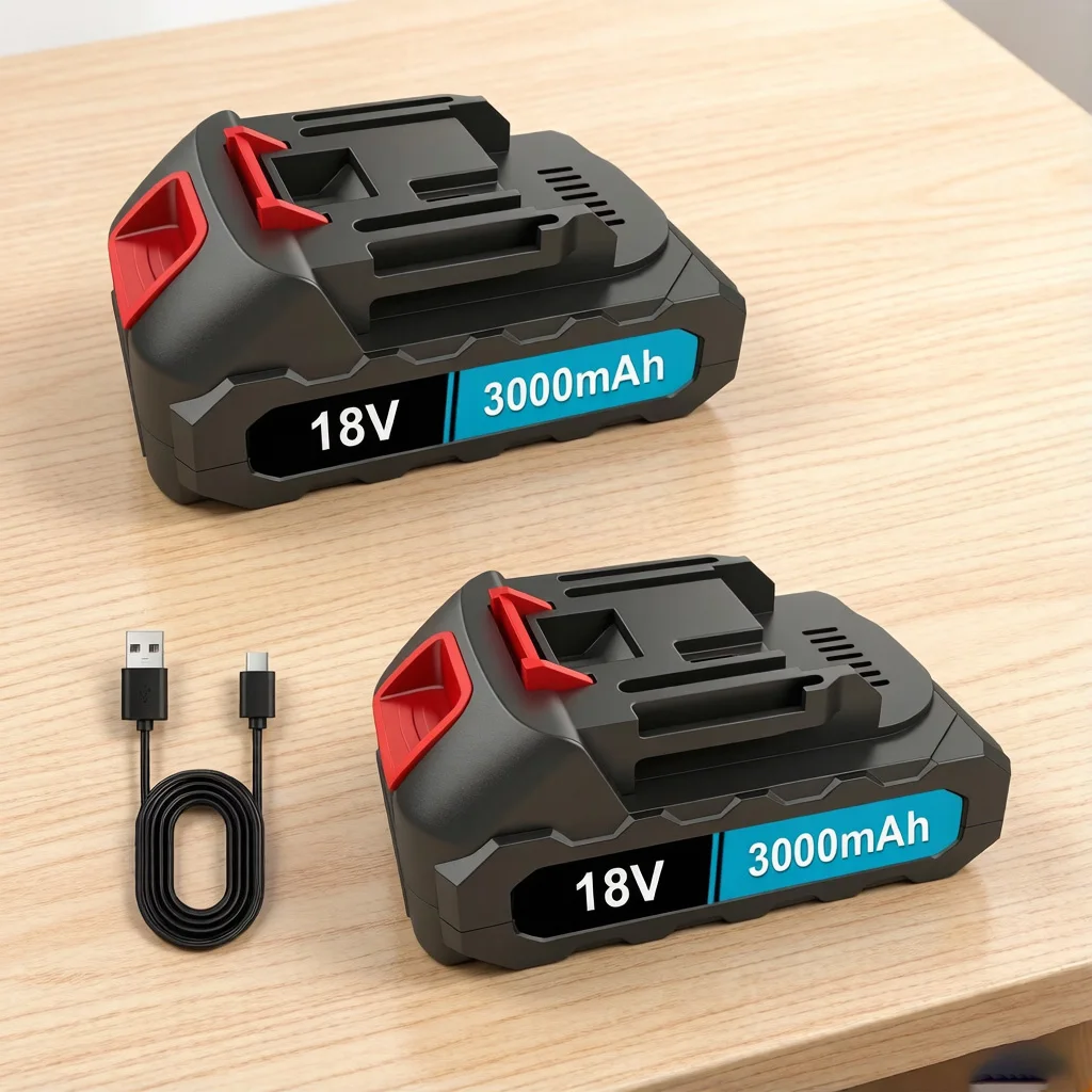 Für Makita Lithium-Akku-Ladegerät-Set, 18V Ladeadapter, Typ-C-Buchse Ladekabel, mit 2 Akkus
