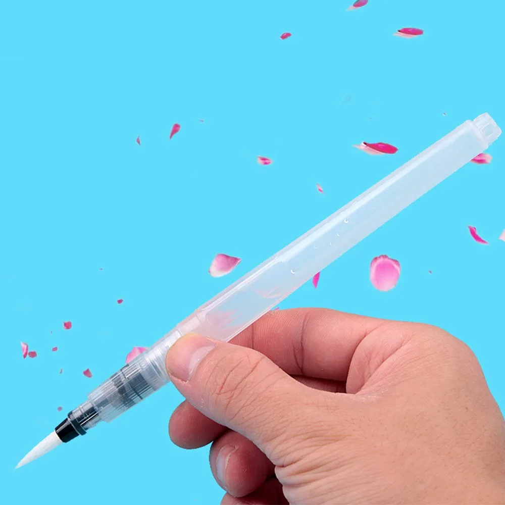 6Pcs Nylon + Plastic Large Capacity Water Storage Brush White Length 190mm Watercolor Refillable Paint Pen