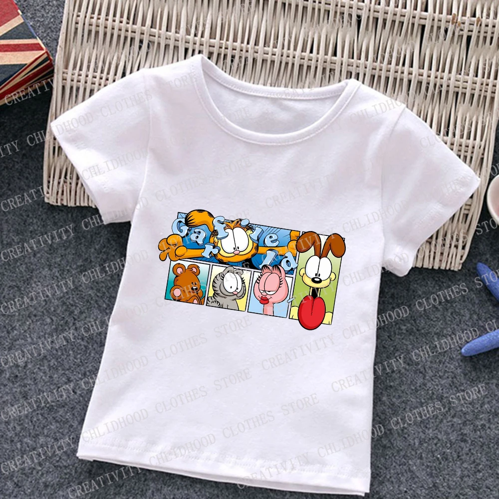 Children T-Shirt Funny Fat Cat Summer Clothes Kawaii Cartoons Anime Short Sleeve Kids Boy Girl Tee Shirts Casual Tops