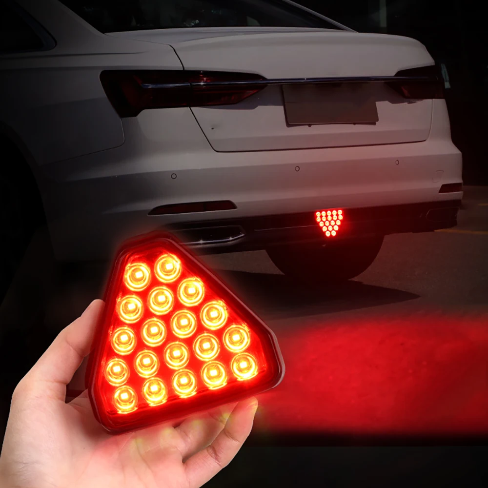 Universal F1 Style 19 LED Strobe Rear Stop Tail Lamp Triangle Brake Light Red for Car Accessories Rear Triangle Brake Light