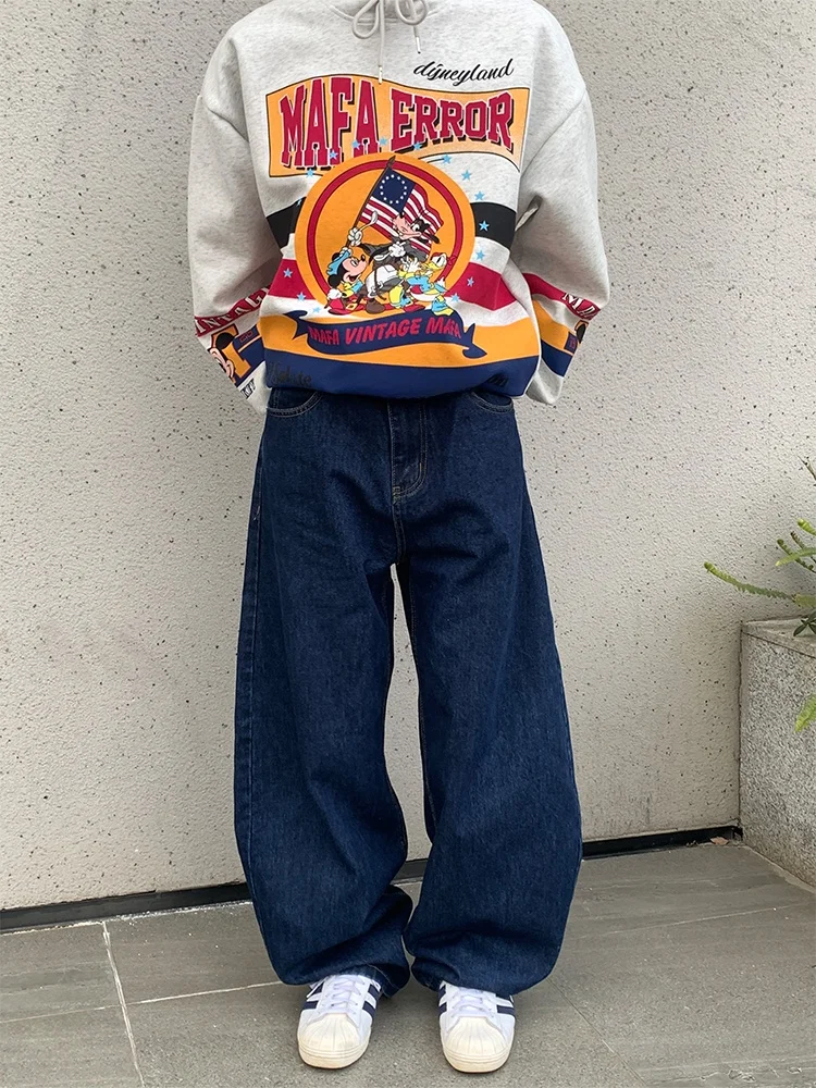 

Washed American Retro Loose Straight Leg Wide Leg Jeans Drapey Loose Fit Men's Long Pants Japanese Street Style Baggy Jeans