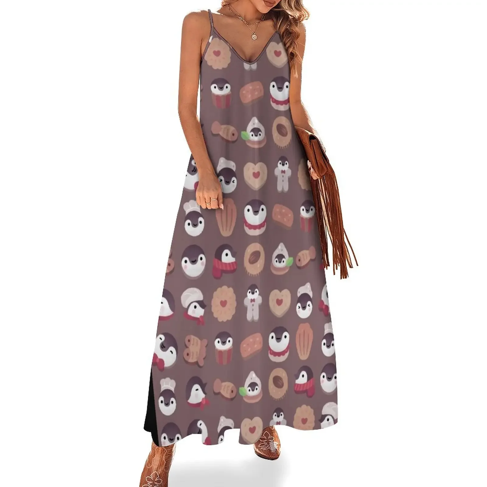 

Cookie cream penguin - brown pattern Sleeveless Dress Dresses summer clothes for women