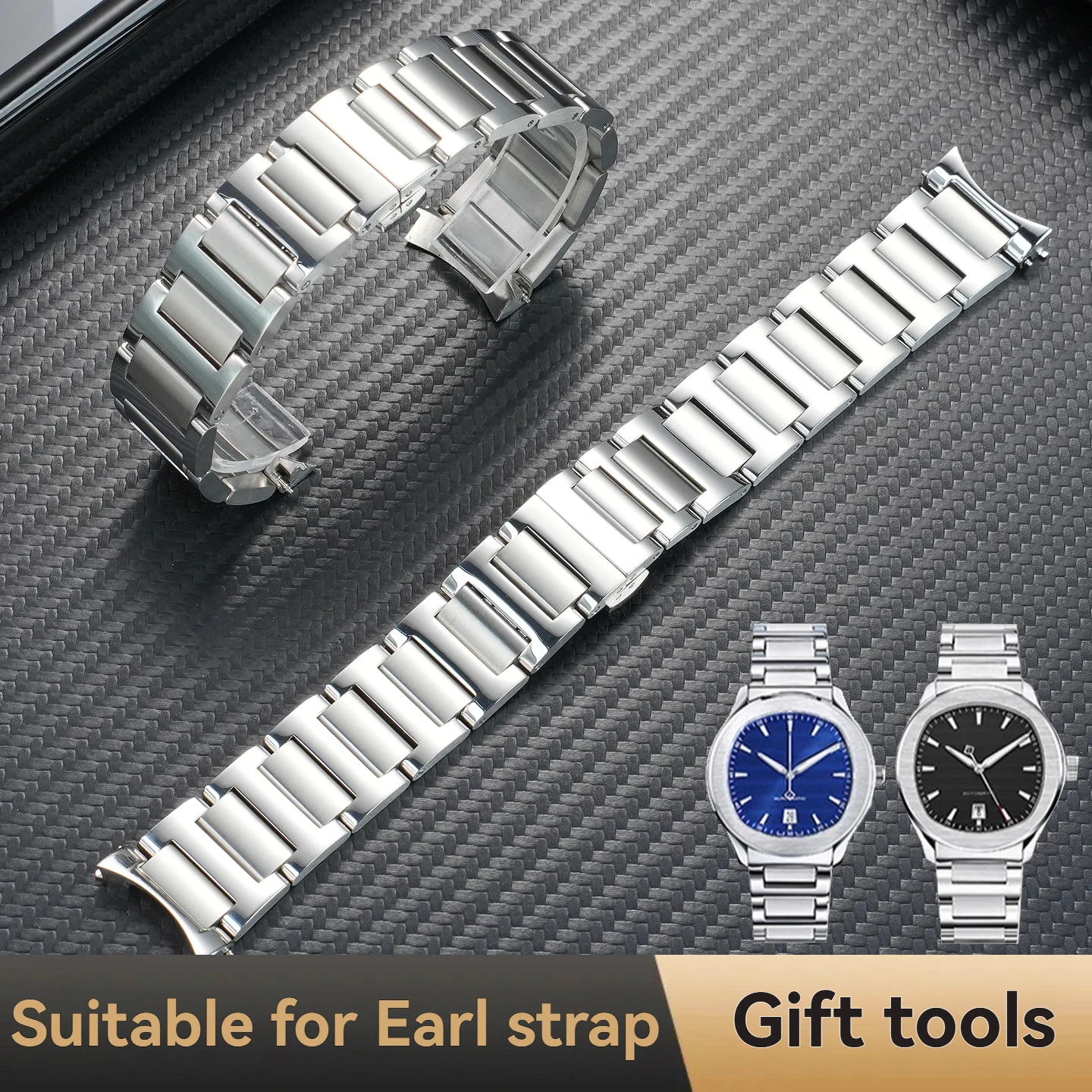 Suitable for Piaget watch strap steel band 41002 41003 series polo stainless steel arc mouth watch chain accessories men 21mm