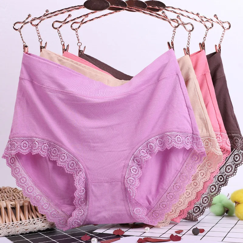 New Women\'s Large Size Lace High Waist Triangle Underwear 100kg Cotton Crotch Breathable Belly Holding Sexy underpants