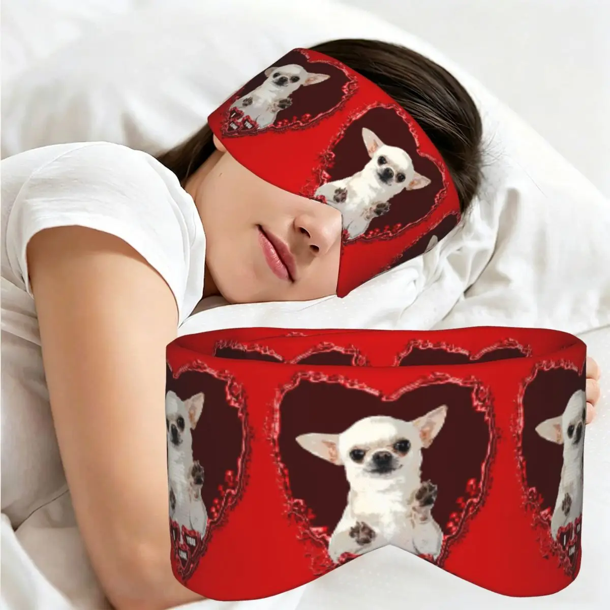 Chihuahua Dog Valentine's Day sleep mask Light Blocking Portable Eye Cover for Girls Boys Travel Party Gift Eyeshade eyepatch view 2