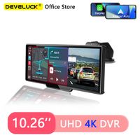 10.26 Inch Car DVR Wirelesss Carplay Android Auto Dashcam 4K 3840*2160 Front and 1080P Rear Camera GPS Recorder Dual Lens FM AUX