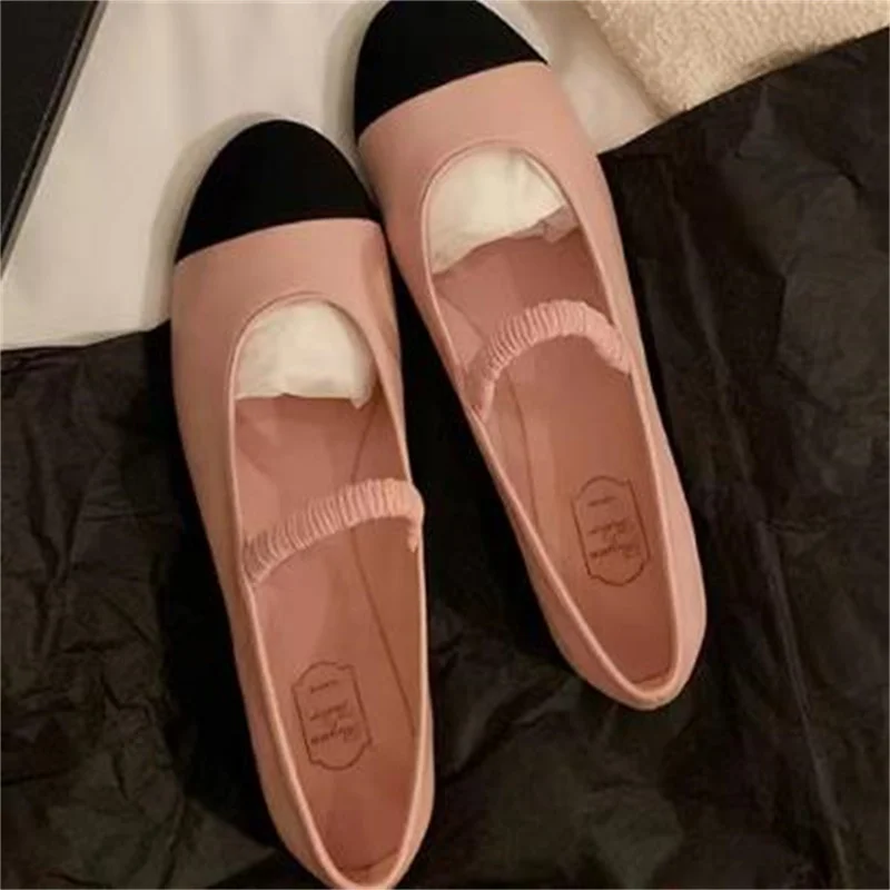 Belts Shoes for Women Round Toes Mary Janes Mixed Colors Ladies' Flat Heels Sewing Lines Zapatos Mujer Shallow Chassure Femme