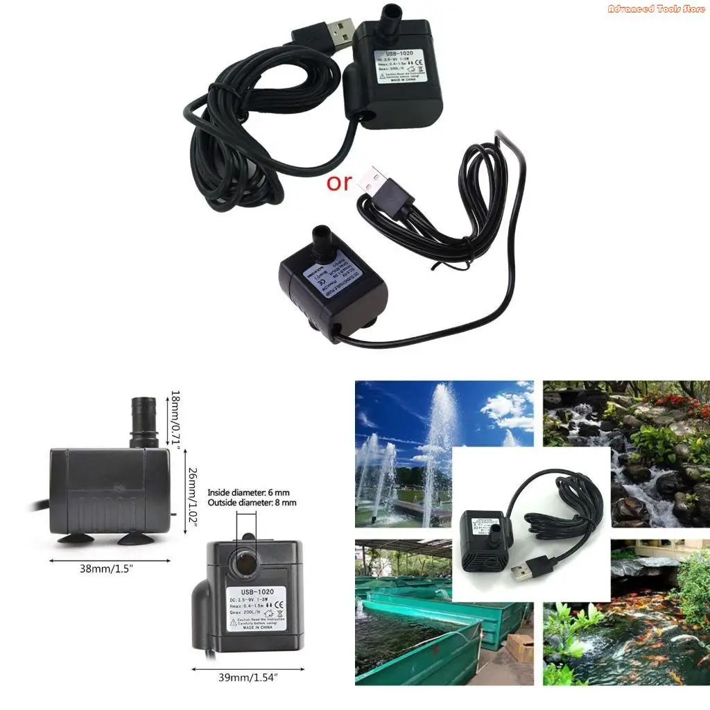 Aquarium Water Pump with Suction Cups Mini Size Pumps USB Plug W91B