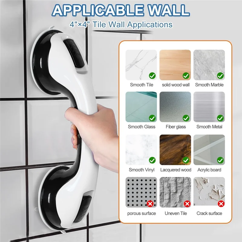 

2 Pack Shower Handle 11.4 Inch Suction Shower Bar, Safety Bars For Shower Chair, Bathroom Grab Bar-AA70